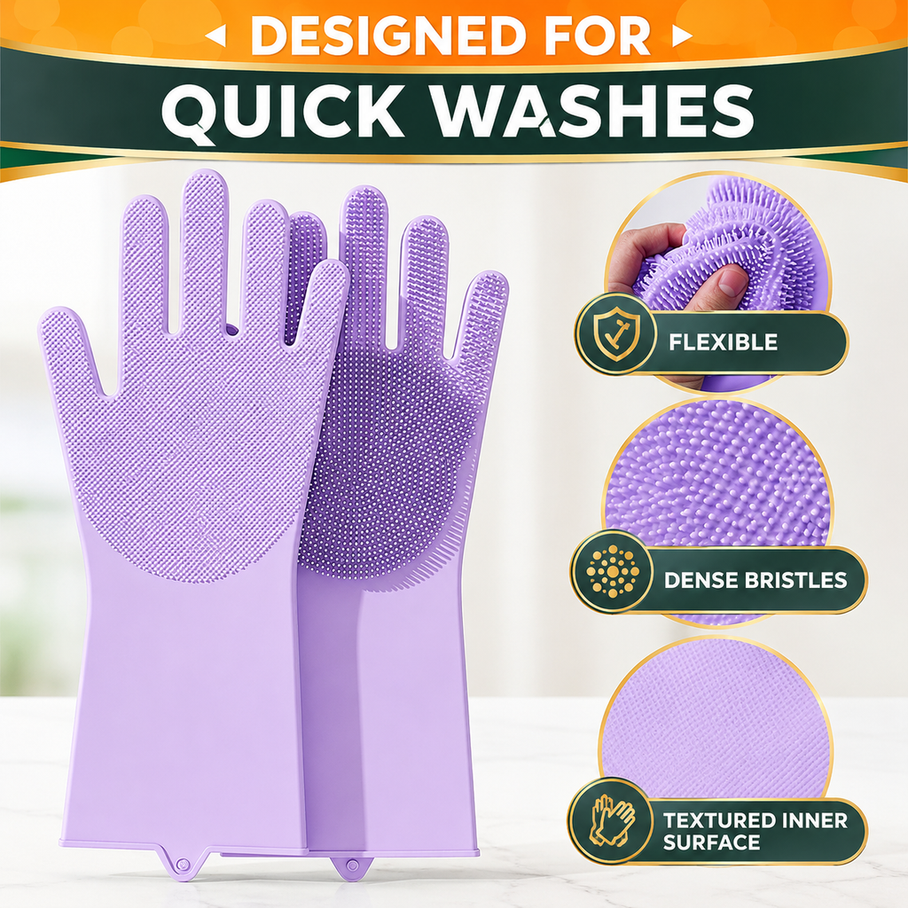 Silicone Dishwashing Gloves with Scrub Bristles