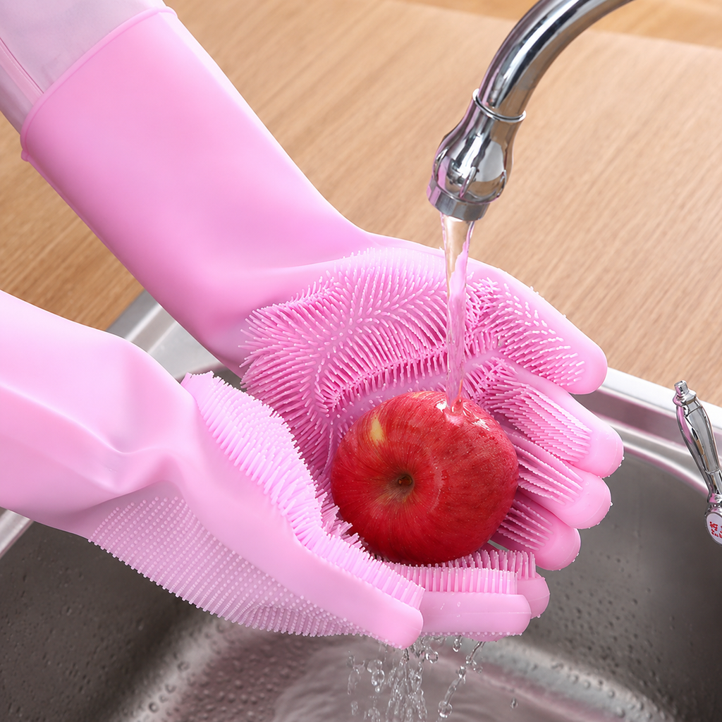 Silicone Dishwashing Gloves with Scrub Bristles