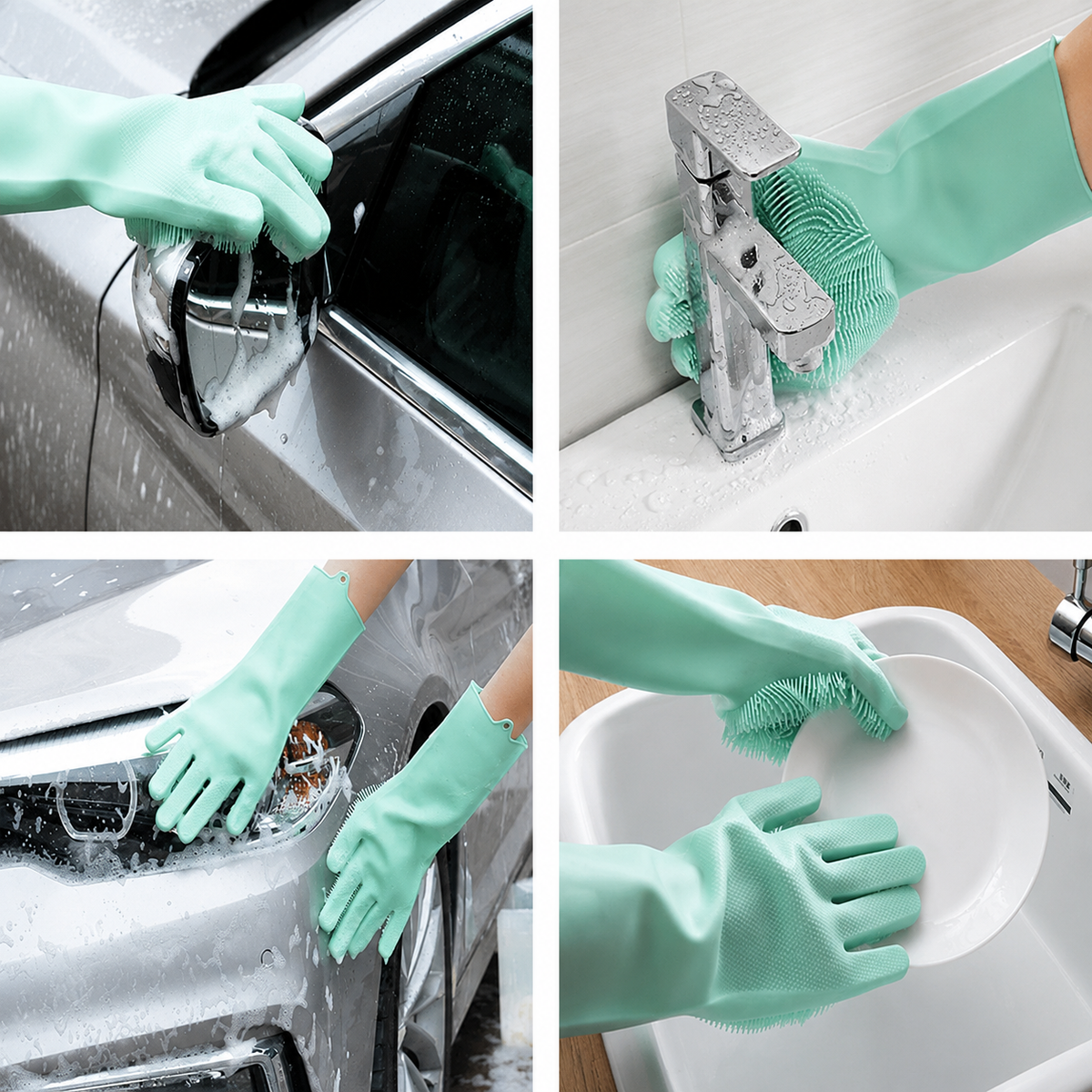 Silicone Dishwashing Gloves with Scrub Bristles
