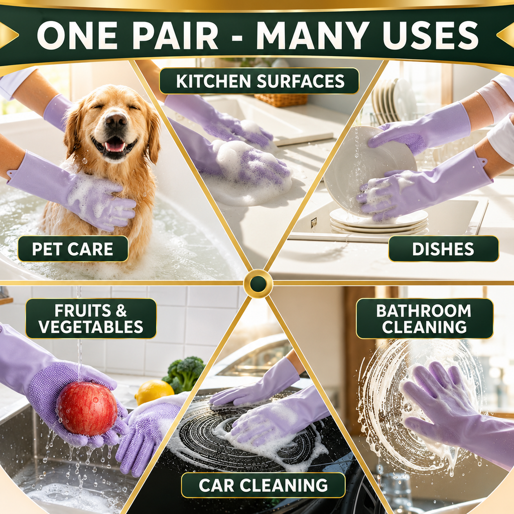 Silicone Dishwashing Gloves with Scrub Bristles